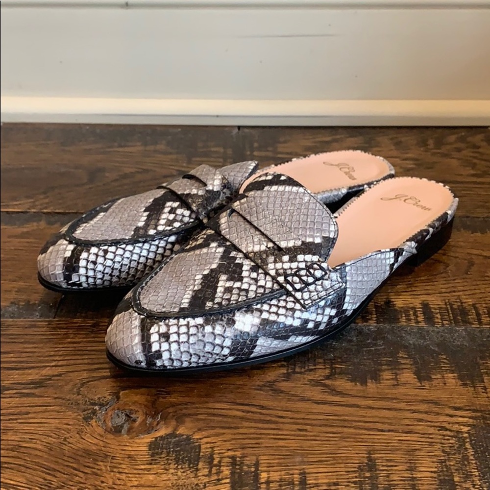 J Crew Academy loafer mules snake leather j8498